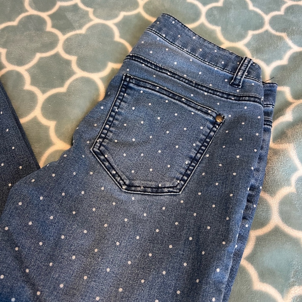 Forever 21 Women's Blue Polka Dot Jeans - Picture 2 of 7